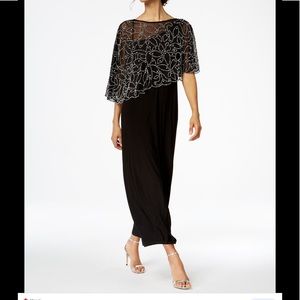 NWT MSK Beaded Overlay Cape Maxi Gown